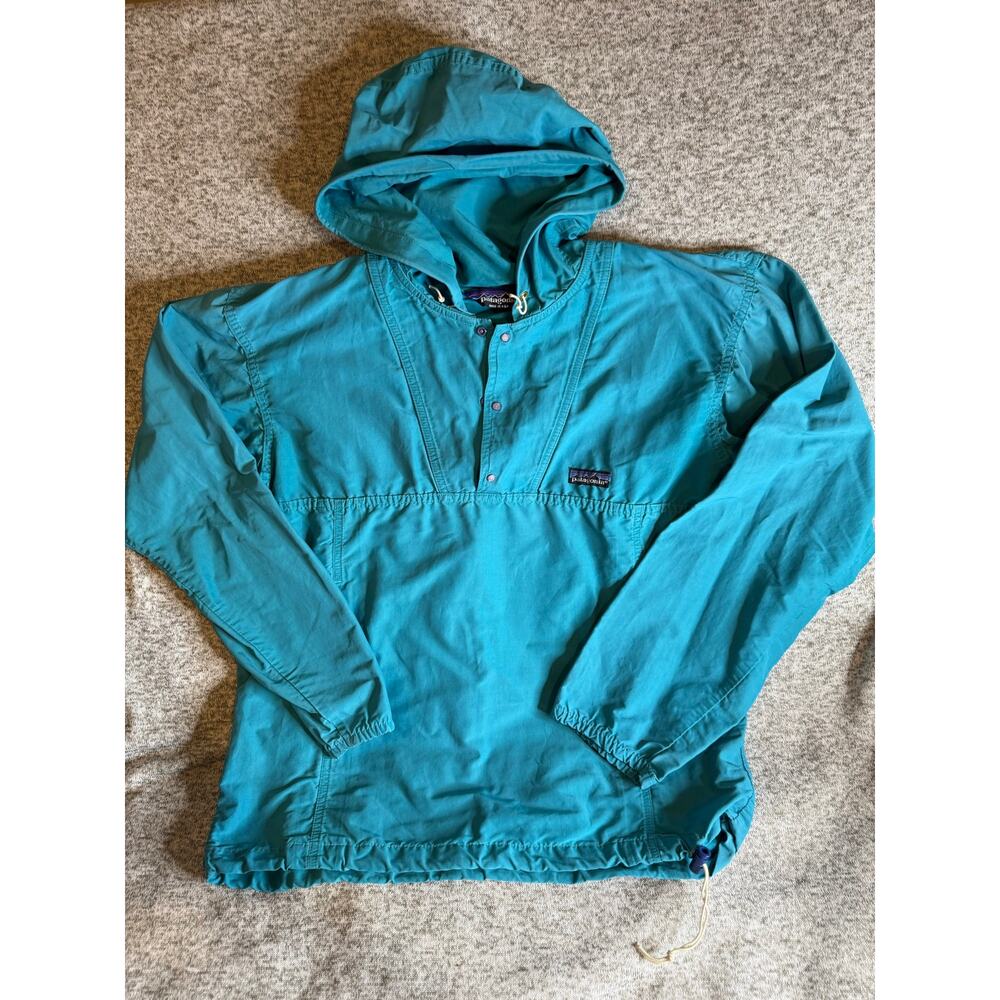 Vintage 80s Patagonia Anorak Jacket 
Men's Small Teal Hooded 
Windbreaker